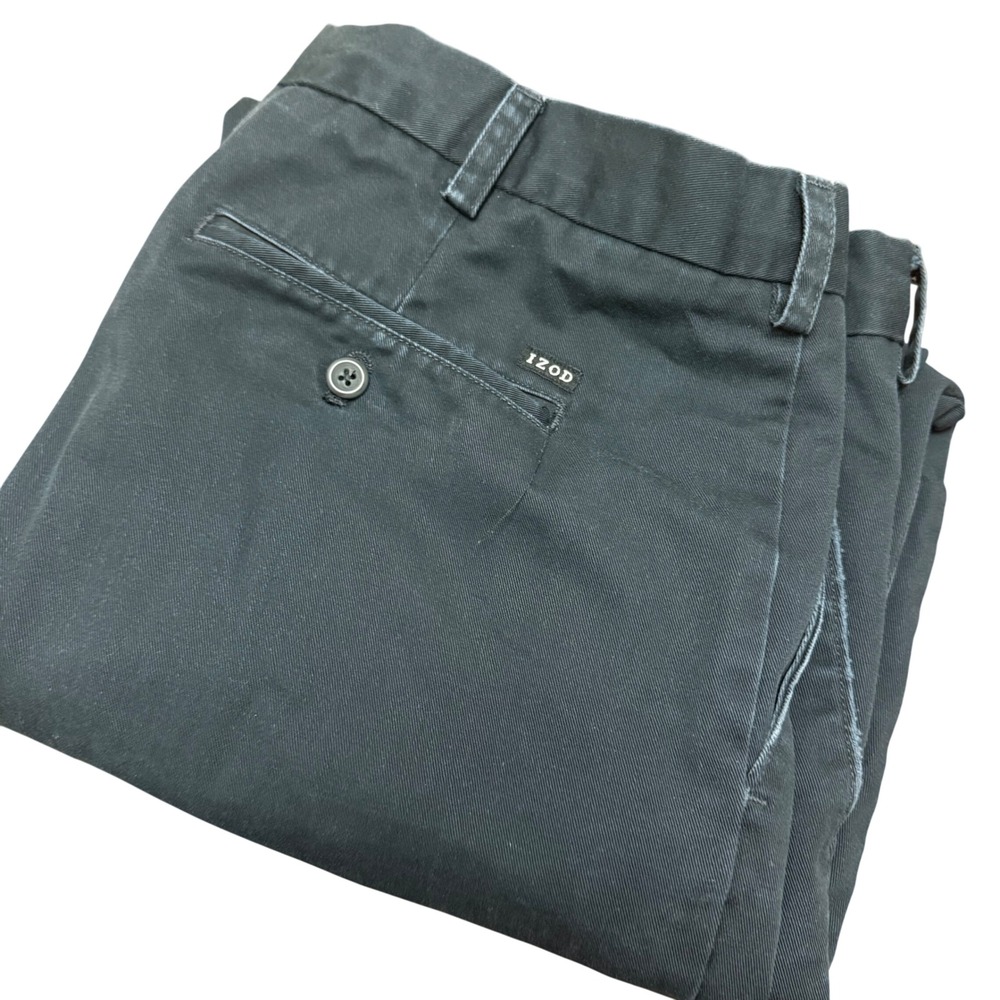 IZOD Mens American Chino Black Straight Leg Flat‎ Front Pants 40x30 (40x29)